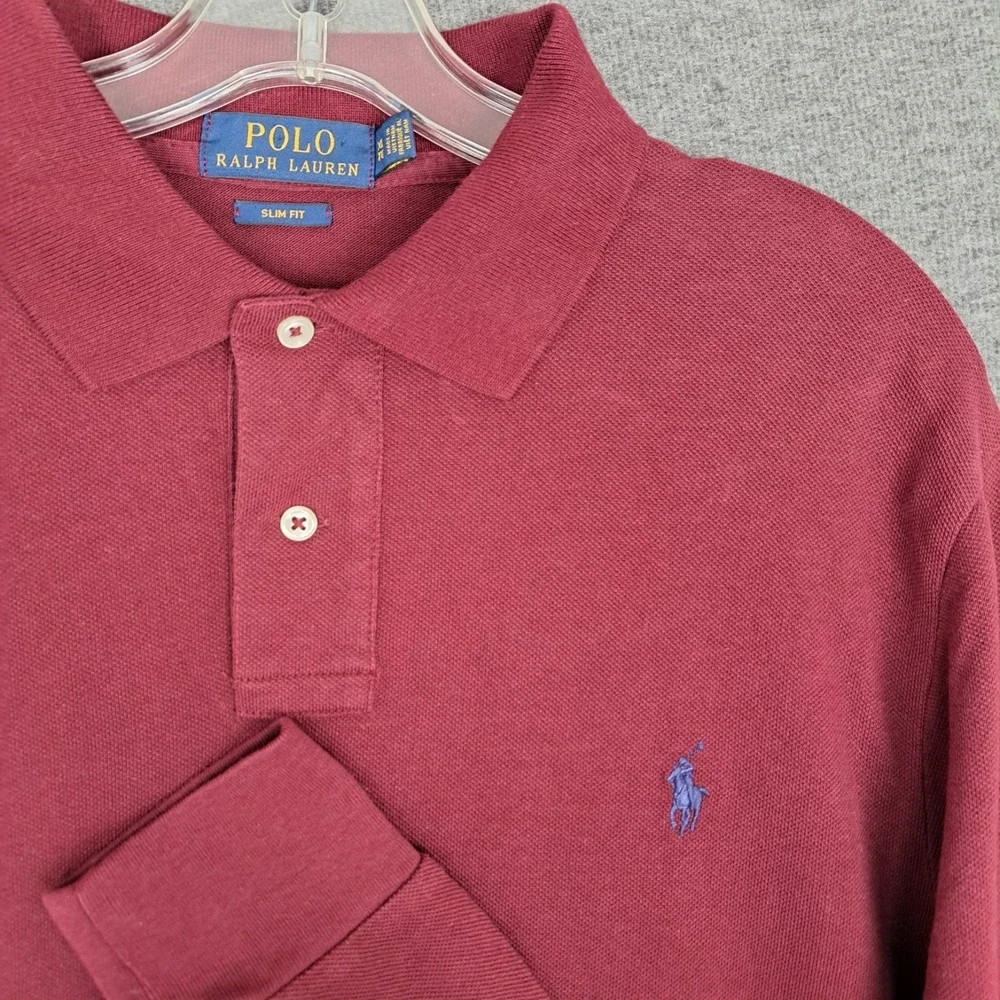 Polo Ralph Lauren Shirt Mens XL Red Maroon Long Sleeve Slim Fit Blue Pony